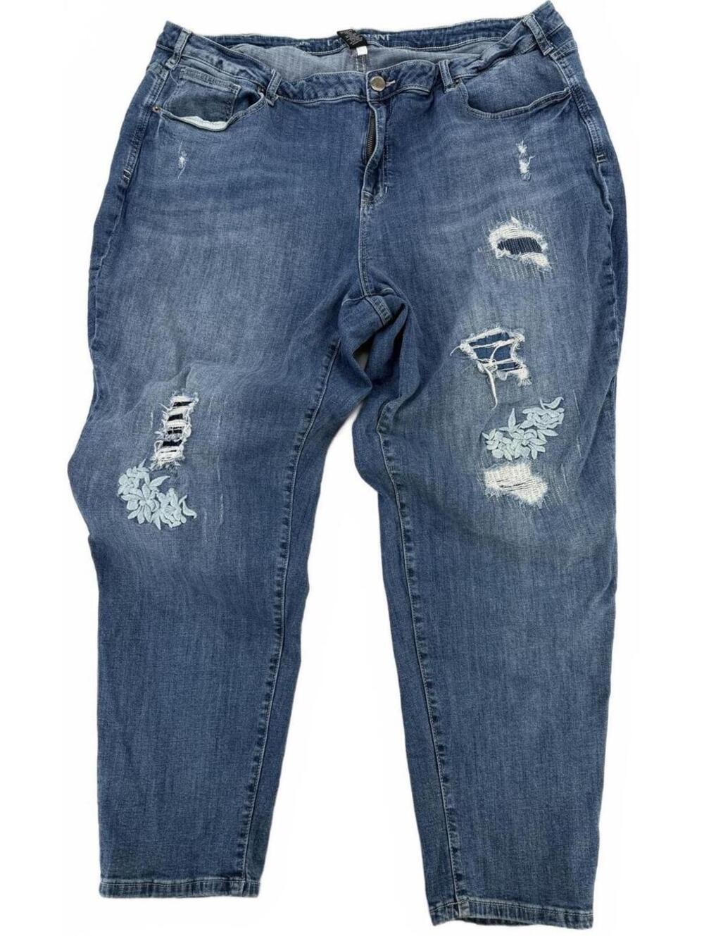 Lane‎ Bryant Distressed Embroidered Jeans 26 Blue Relaxed Fit